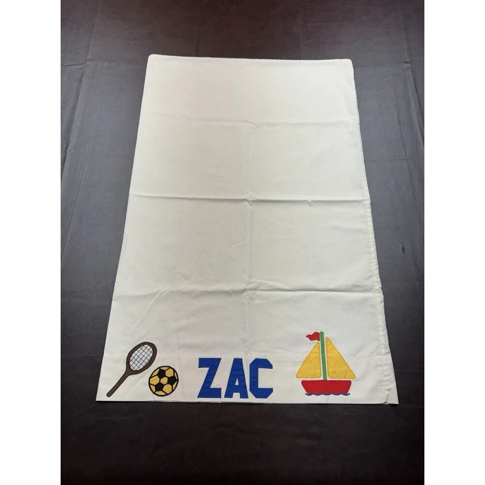 VTG 1980s Personalized Pillowcase Zac Sports Sailboat Embroidered Kids Bedding